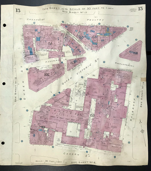 London EC4M EC4V EC4N Walbrook Cannon/Queen Victoria St Poultry GOAD 1956 map